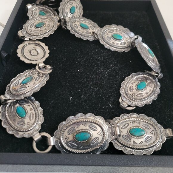 Vintage Silver and Turquoise Link Southwestern Design Belt - Picture 1 of 2